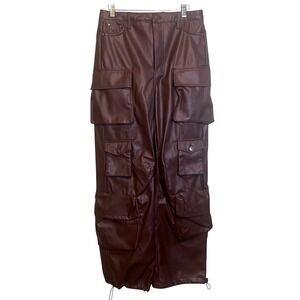 Y2k Like An Angel Womens Utility Grunge Faux Leather Cargo Pants‎ Burgundy Large